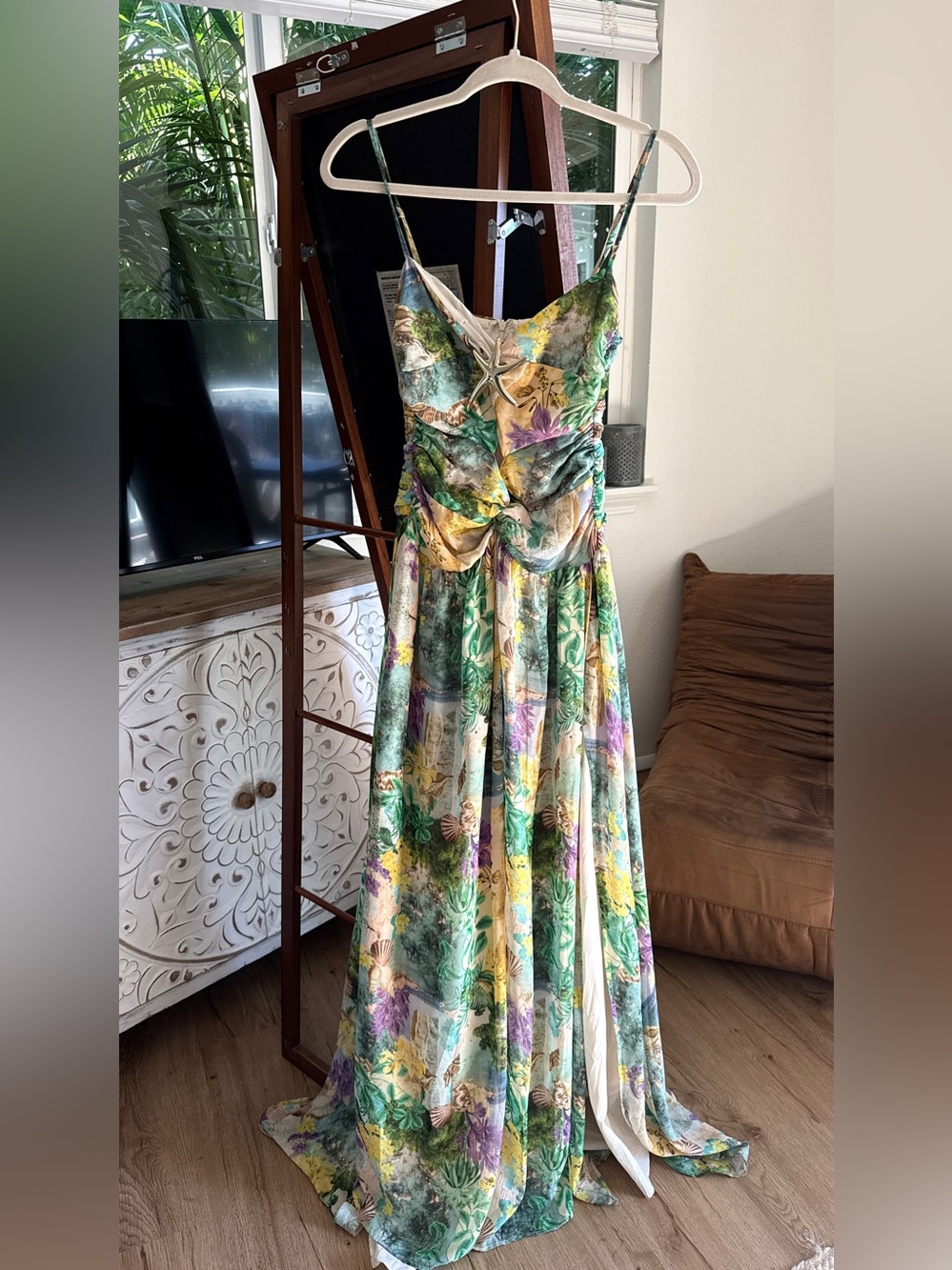 Floral Green Multi-Color Maxi Dress XS
